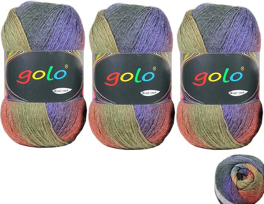 golo Wool Yarn for Hand Knitting 100g X 3 Cachemire Multicolor Rainbow Yarn