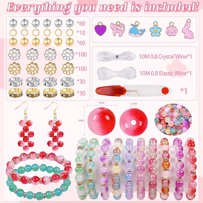 1711pcs 8mm Glass Beads for Jewelry Making - 48 Colors Glass Crystal Beads for Bracelets, Round Glass Beads Friendship Bracelet Making Kit Beads DIY Crafts for Adults