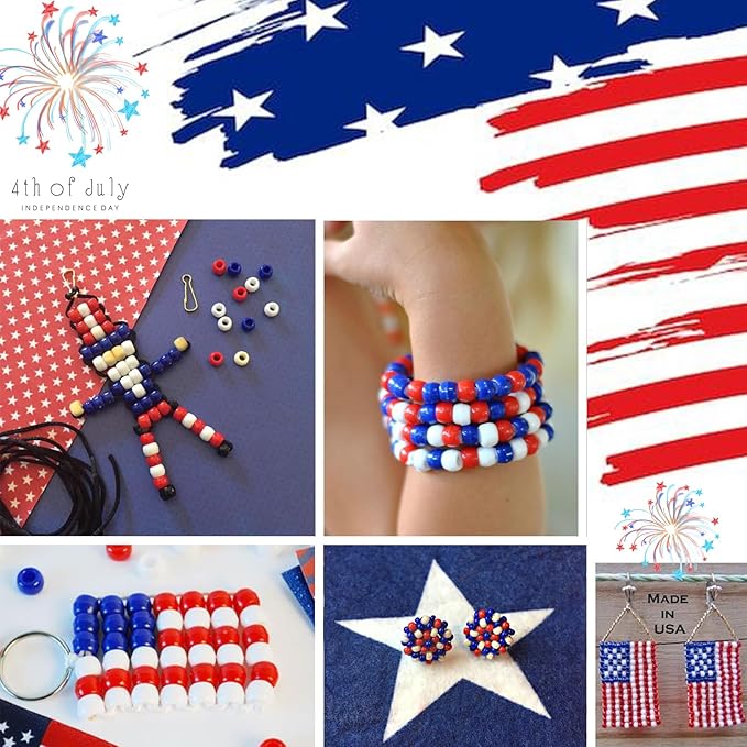 megoogo 4th of july pony beads bracelet beads, 1000 pcs plastic craft beads for independence day beaded ornament party friendship bracelet jewelry necklace making crafts