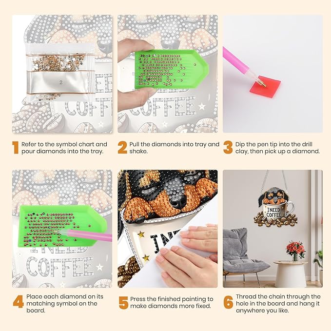 MXJSUA Dachshund Puppy Special Shaped Hanging Diamond Painting Art Kits for Adults, Crystal Rhinestone Acrylic Gem Art Pendant Ornaments Kit for Home Decoration and Gift
