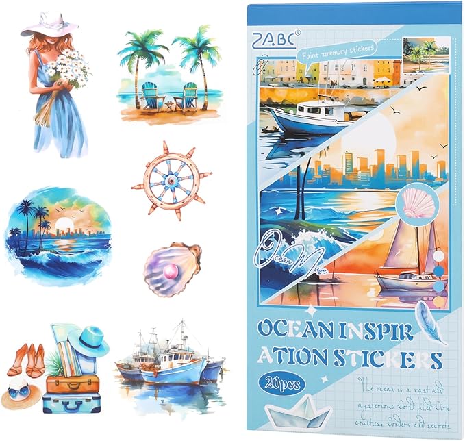 Beach Theme Journal Stickers, RISYPISY 187PCS Matte PET | Pre-Cut Sticker Book for Junk Journal, Planner, Scrapbooking | Adult DIY Craft Supplies