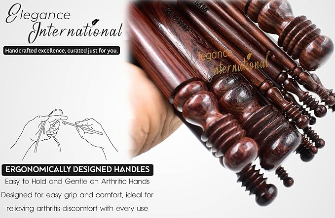 Wooden Crochet Hooks Set of 15-3.5mm to 25mm - Rosewood Crochet Hooks for Arthritic Hands- Crochet Hooks Ergonomic Soft Grip Handle - for Crocheting & Knitting - Christmas Gifts for Her(Set of 15)
