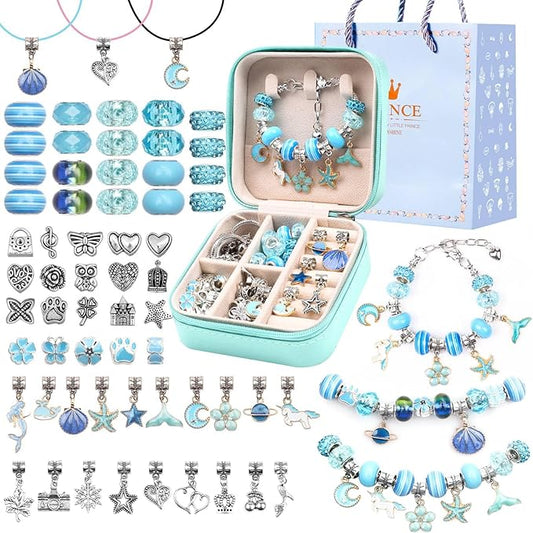 UFU Charm Bracelet Making Kit, Jewelry Making Kit Craft Gift for Girls 5 6 7 8-12, A Sweet Birthday Gift to Inspire Imagination & Creativity, with Portable Jewelry Box