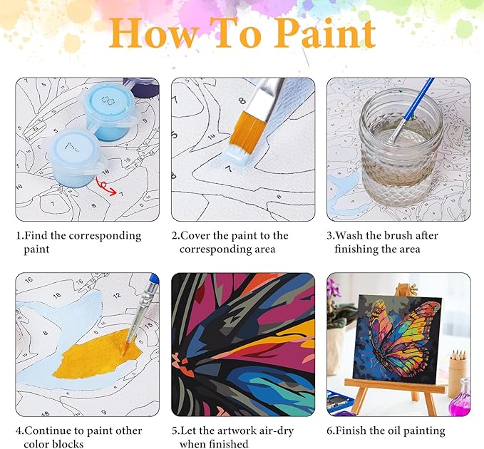 Framed Paint by Numbers Kit for Adults Beginner Butterfly, Adult Paint by Number Kits on Canvas Framed, DIY Acrylic Oil Painting by Numbers with Frame, Butterfly for Home Decor Gift 10 X 10 Inch