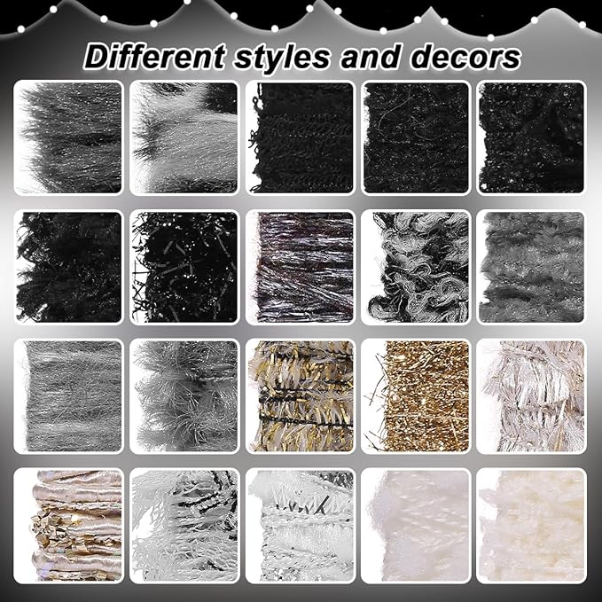 20 Pcs of 2-Yard Original Art Yarns - for DIY Art Yarns for Jewelry Making, Junk Magazines, Knitting, Crafts, Textile Decorative, Tassels, Vintage Yarn Card Making (Black and White)