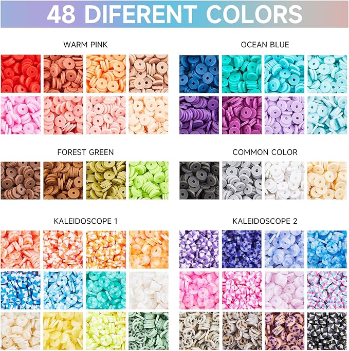 INSCRAFT 11000 Pcs Clay Beads for Bracelet Making Kit, 48 Colors Flat Round Polymer Clay Beads, Friendship Bracelet Kit Heishi Beads for DIY Jewelry Making, Crafts Gift for Girls Teen Ages 6-12