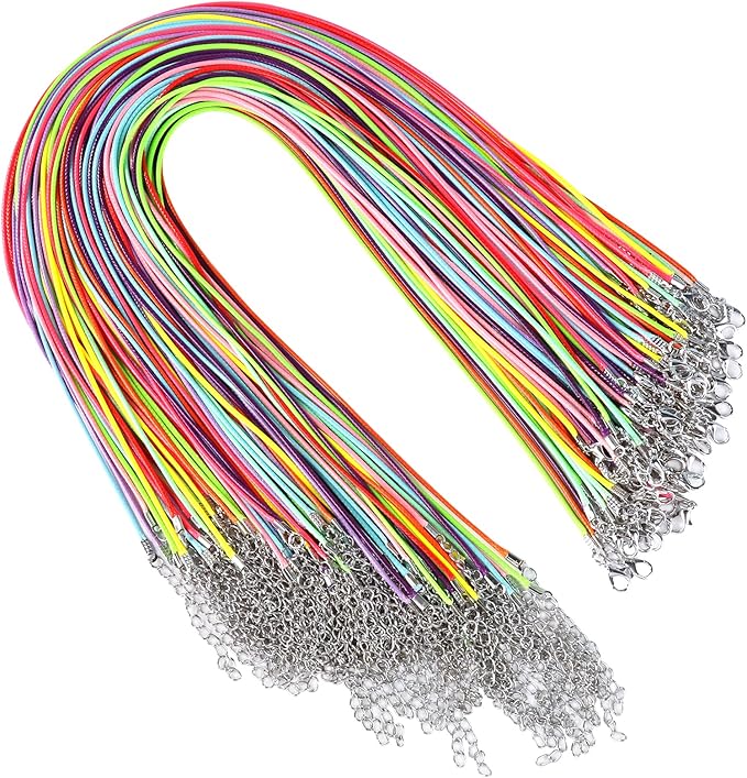 Necklace Cord, YGDZ 100pcs Waxed Necklace Cord Bulk with Clasp Necklace Rope String for Necklace Bracelet Jewelry Making Accessories, Multicolor(Thickness 1.5mm)
