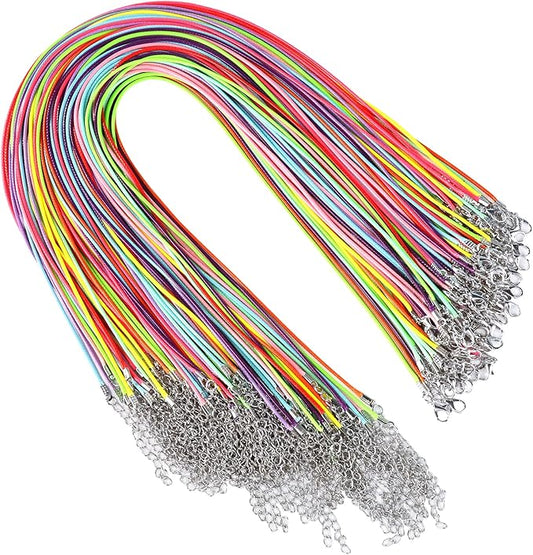 Necklace Cord, YGDZ 100pcs Waxed Necklace Cord Bulk with Clasp Necklace Rope String for Necklace Bracelet Jewelry Making Accessories, Multicolor(Thickness 1.5mm)