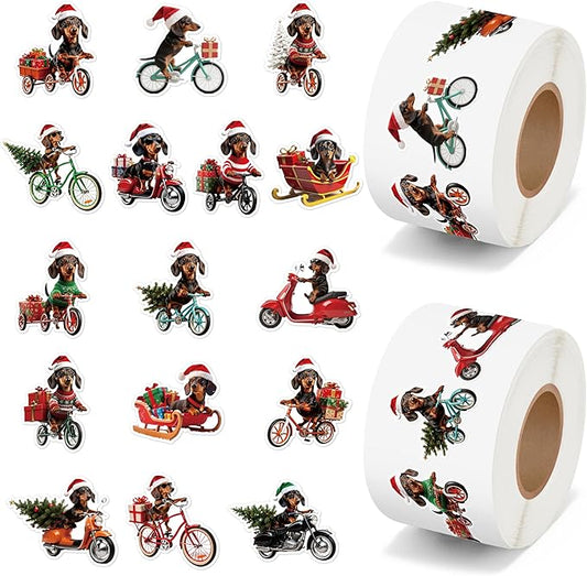 h1vojoxo christmas dachshund sticker rolls - 1000pcs funny christmas dachshund dog stickers 16 designs cute xmas dachshund realistic label tag seal sticker for kids craft envelope xmas party supply