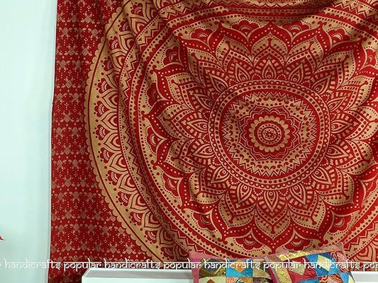 popular handicrafts tapestry wall hanging hippie ombre mandala bohemian hippymetallic shine intricate indian tapestries bedspread 84 x 90 inches (215cm x 230cm) red yellow