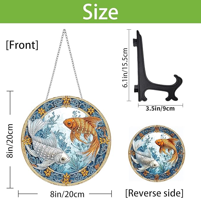 Wergund 5D DIY Carp Diamond Art Hanging Kits, Hanging Diamond Art Fish, Acrylic Special Shaped Rhinestone, Window Hanging Pendants for Home Wall Garden Front Door Outdoor Decor Gift(Carp)