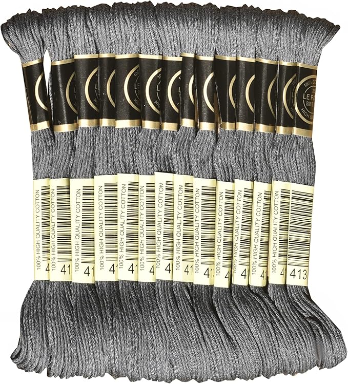 LE PAON Embroidery Floss, 14-Pack Six Strands 100% Long Staple Cotton Embroidery Thread, 8.7-Yard，Color Number：413,Dark Pewter Gray