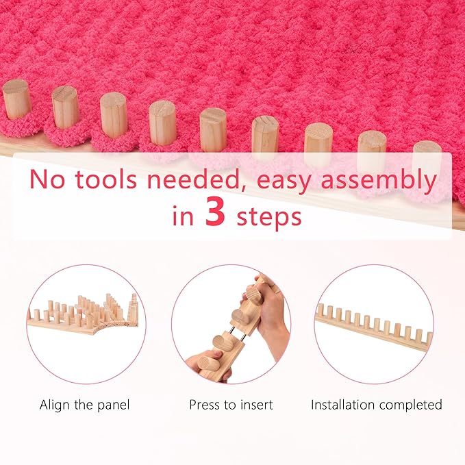 68" Chunky Blanket Loom Kit for DIY No-Needle Hand Knitting Adjustable Wooden Loom Frame Beginner Friendly Yarn Craft for Home Decor & Large Throw Blankets