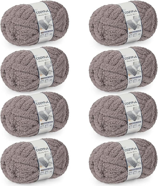 Chunky Yarn for Hand Knitting - #10 Chunky Chenille Yarn, Jumbo Big Thick Chunky Yarns for Crocheting, Super Bulky Chunky Knit Blanket Yarns, 8 Skein (25 yds 8 oz Each Skein), Sand