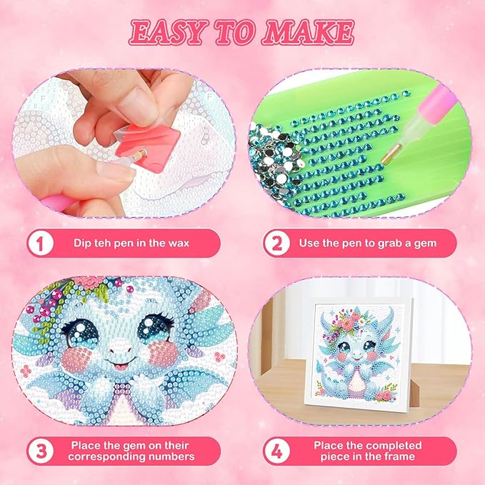 Arttoplus Dragon Diamond Art Kits for Kids 4-6-8-12 with Frame-Animal Diamond Painting Kits for Kids with Frame,Dragon Gem Art Kits for Kid for Gift Home Wall Decoration(7x7inch)