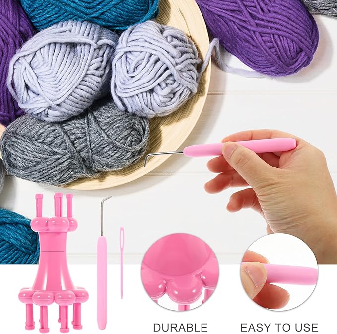 TEHAUX Plastic Knitting Loom Kit with Crochet Hook and Needle Yarn Weaving Tool for DIY Sweaters Scarves Bracelets and Hair Ropes 4.52X4.72X2.36In
