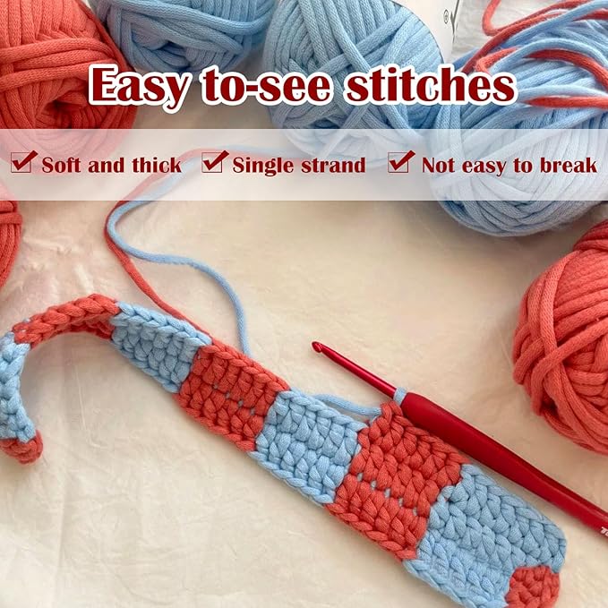 SIMEIQI 10×50g Beginners Yarn Kit for Crocheting and Knitting,Cotton Nylon Blend Yarn for Hand DIY Bag Basket Dolls and Cushion F