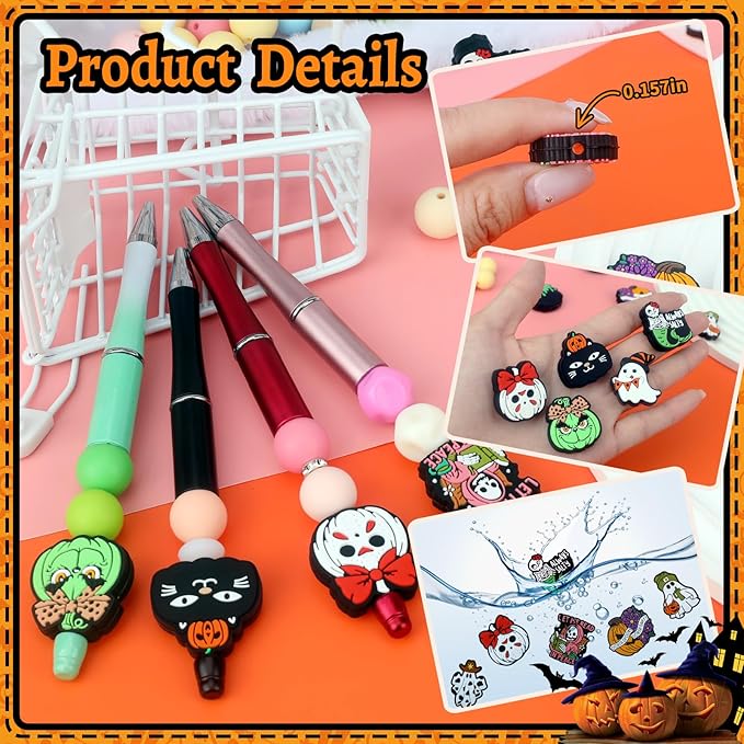 12pcs Halloween Silicone Focal Beads, Focal Beads for Pens，Keychain Making, Bracelet, Necklace Crafts, Bulk for DIY（Halloween）