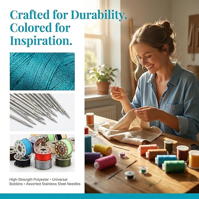 194PCS Sewing Thread Kit with Prewound Bobbins, 72 Colors Thread Spools (400 Yards Each), 72 Rolls of Shuttle Core Thread, 50 Machine Needles for Hand Stitching, Quilting, Embroidery & DIY Crafting