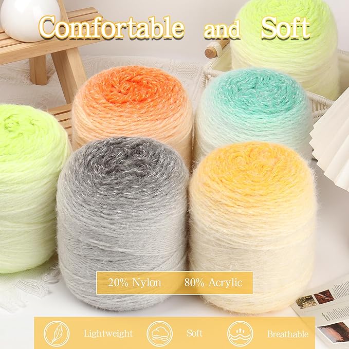 Katech Ombre Yarn for Crocheting-Large Skein of Gradient Yarn Cake-2 Pack of 200g/7.05 oz-80% Acrylic,20% Nylon- #4 Medium-Perfect for Star Blankets, Scarves, Shawls and Garments (G)