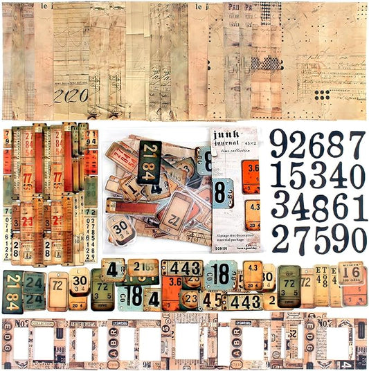 Vintage Scrapbook Kit, 90 Sheets Retro Tag Labels Collection, Scrapbooking Stickers and Decorative Papers Collage Materials, Ephemera for Junk Journal Supplies, Journaling, Crafts Arts, Scrap Booking