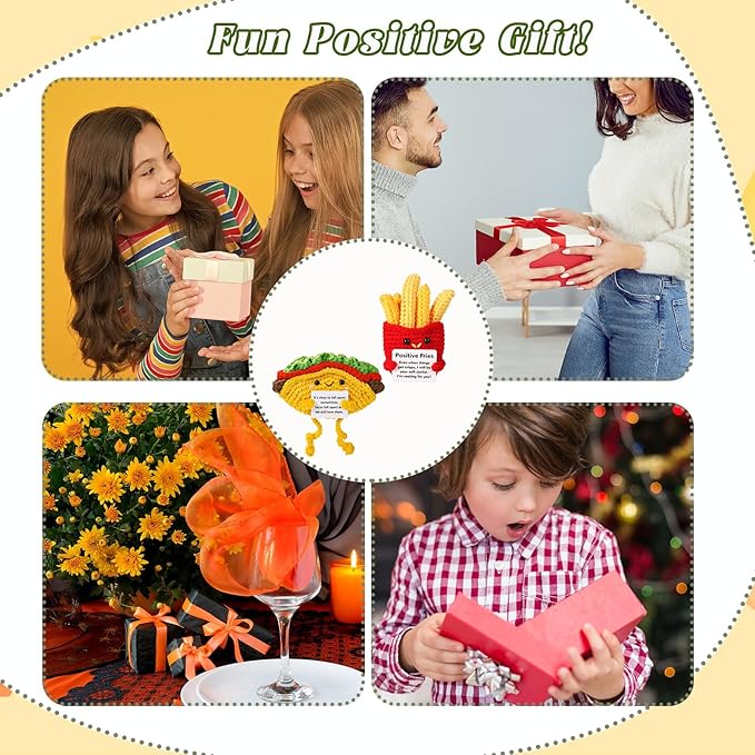 TOYMIS French Fries and Taco, Positive Knitting Food Doll Set Support Plush for Couple Friend Encouraging Toys Gift