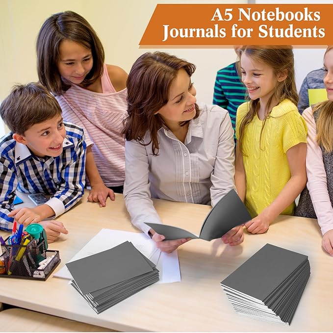mimorou 100 pcs journals notebooks bulk - kraft softcover a5 small notebooks 5.5 inch x 8.3 inch notepads with 60 page 30 sheet for writing sketch travel office supplies(grey,lined)