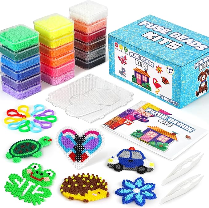 FUNZBO 12000 5mm Fuse Beads Kit - 18 Colors Individual Pack, Easter Homeschool Arts and Crafts Supplies for Kids, Toys Set, Art Decorations for Room, Toys Gifts for Girls and Boys Age 5+