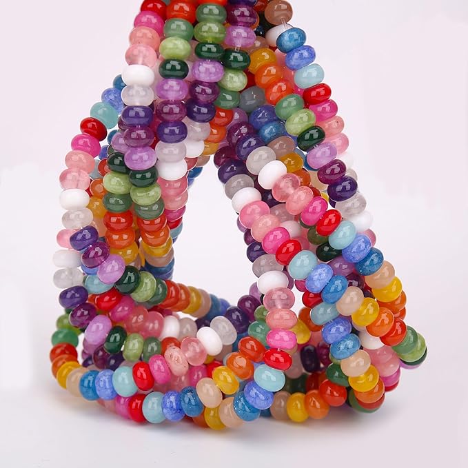 2 Strands (150PCs) Mix Color Jade Rondelle Beads, 5 * 8mm Gemstone Loose Spacer Abacus Disk Beads for DIY Bracelet Necklace Earrings Jewelry Making, Craft Supplies Beading Kit