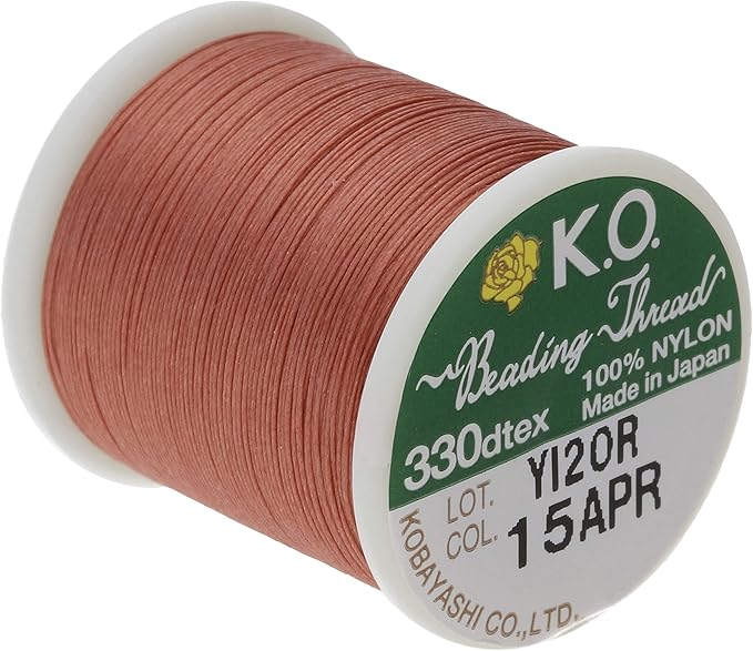 KO Nylon Beading Thread, Apricot Color, Japanese Pre-Waxed 100% Nylon, 330TEX, Tangle Resistant Knotting Cords, 50m /55 yds Spool, Use for Seed Bead Projects, Loom Work & Bead Weaving