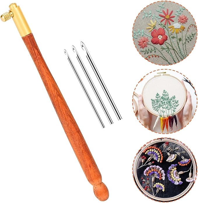 Finetoknow Tambour Hook with 3 Needles 70 100 120 Embroidery Beading Crochet Tools Kit
