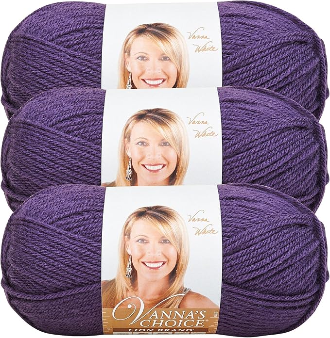 Lion Brand Yarn, Vanna's Choice Worsted Weight Yarn for Knitting, Crochet and Crafts, Purple, 3 Pack, Soft Acrylic Fiber for Scarves, Hats and Blankets