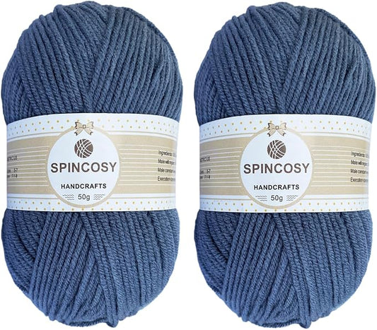 2 Pcs Crochet Yarn, Feels Soft 280 Yards Assorted Colors 4ply Acrylic Yarn,Yarn for Crochet & Hand Knitting (Navyblue)