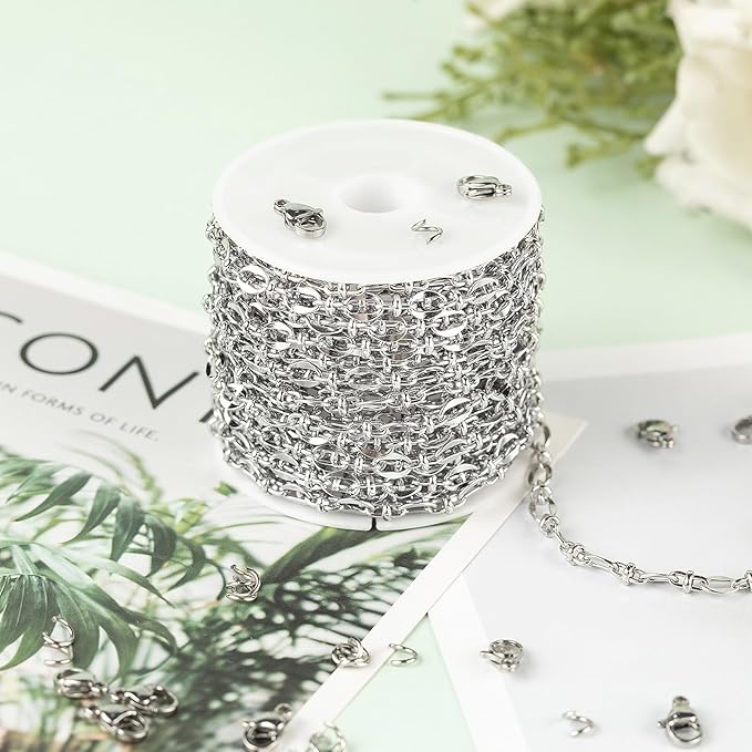 UMAOKANG 5 Meters Stainless Steel Jewelry Chain for Jewelry Making Lip Bead Link Chain Women Necklace Bracelet DIY Jewelry Chain Roll