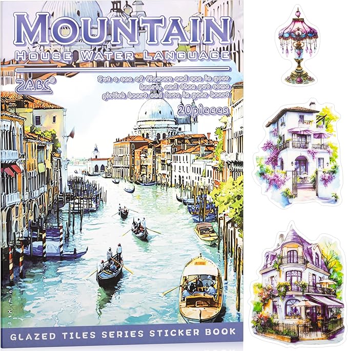 Water Mountain House Sticker Scrapbooking Supplies for Junk Journal, 20 Sheets PET Stickers - Vintage Journaling Stickers, Ephemera Sticker Book Pre Cut(TZ-009-004)