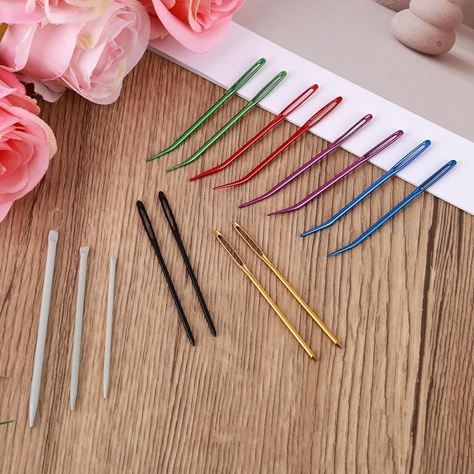 15pcs Large Eye Sewing Needles Set, Big Eye Blunt Darning Yarn Hand Sewing & Bent Tapestry Needle with Crochet Wool Weaving Tools for Cross Stitch Knitting Embroidery Quilting Projects