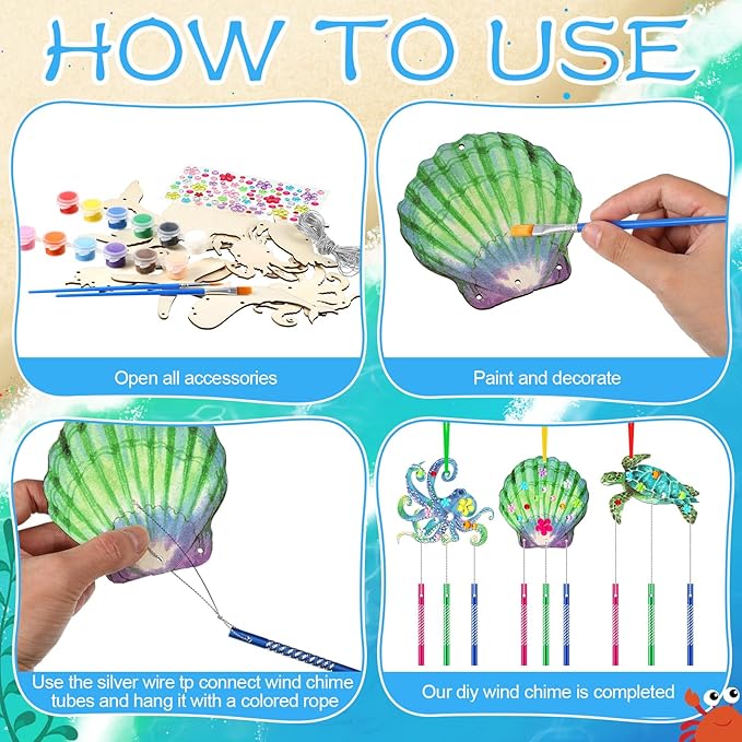 JellyArch 30 Pack Summer Ocean Wind Chime Kit for Adults, Sea Animals Beach Crafts DIY Make Your Own Marine Creature Shell Whale Wind Chime Ornaments for Home Activity Birthday