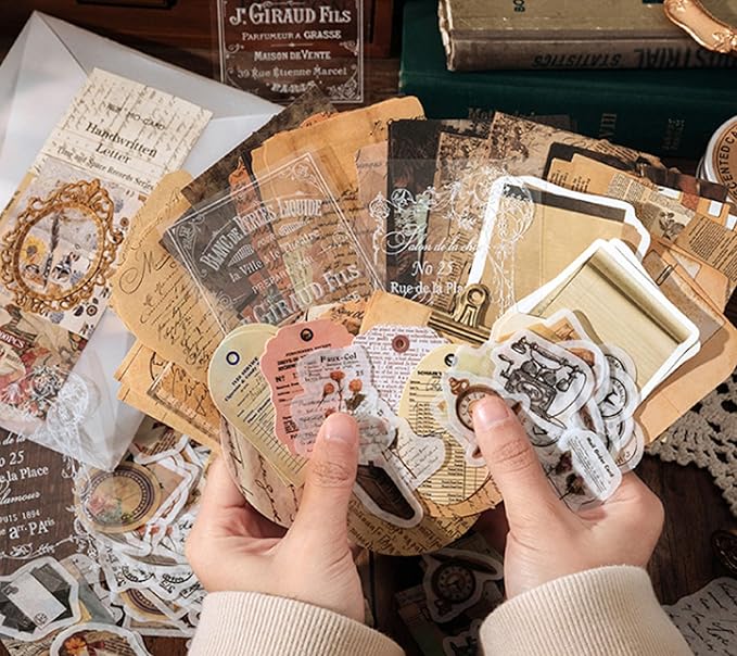 japleed 400PCS Vintage Journaling Scrapbooking Supplies Kit, Retro Aesthetic Decorative Ephemera Scrapbook Paper Stickers Material for Junk Journal Planner Diary Collage Art Craft Decoupage Album