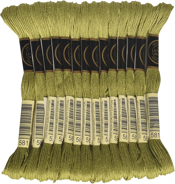 LE PAON Embroidery Floss, 14-Pack Six Strands 100% Long Staple Cotton Embroidery Thread, 8.7-Yard，Color Number：581, Moss Green