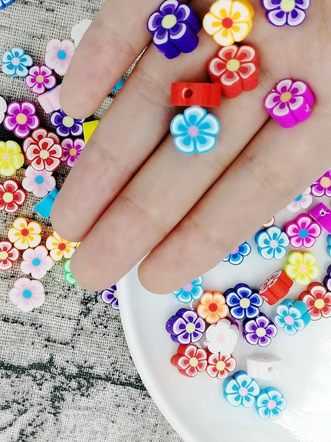 100 Pcs Flower Handmade Polymer Clay Beads, 10mm Polymer Clay Spacer Beads for Women Jewelry Making DIY Charms Bracelet Necklace Hair Clip Accessories Handmade Craft