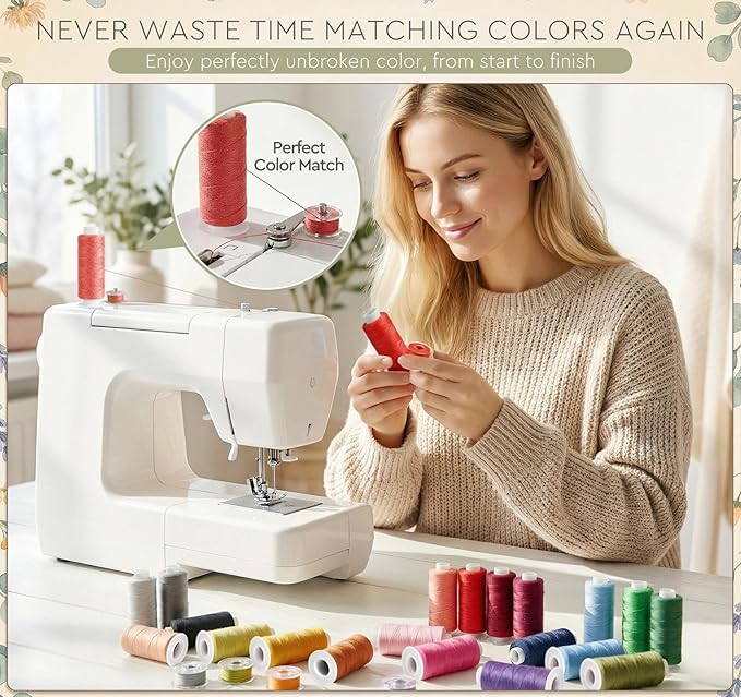 ilauke 72pcs Sewing Thread Bobbins Kit, 36 Colors 550 Yard Thread for Sewing Matched 50 Yard Prewound Bobbins, Polyester Threads for Machine Home Hand Crafting