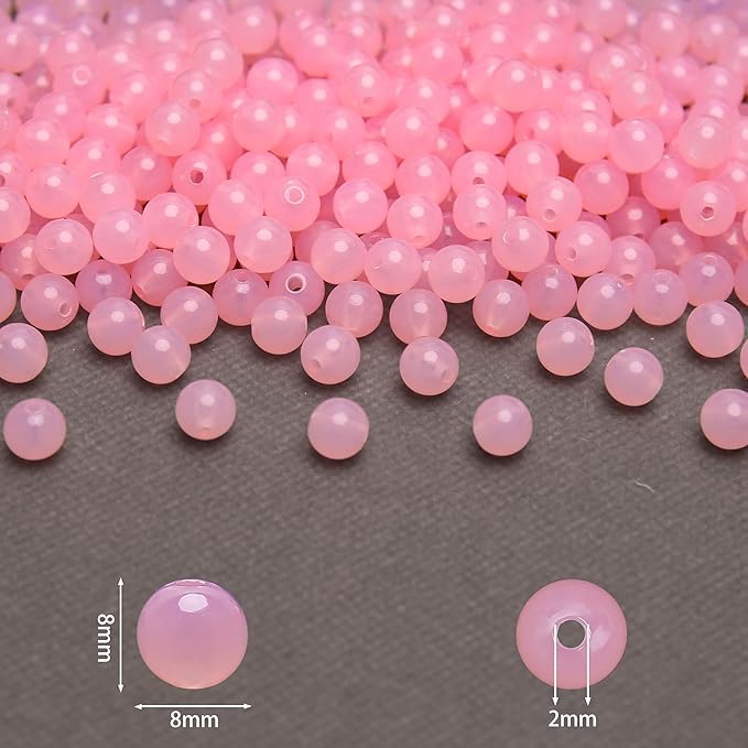 bonny boxx 500pcs 8mm jelly light pink acrylic round beads, smooth transparent acrylic balls, plastic resin gumball bubblegum chunky beads for necklace & bracelet making, crafting supplies