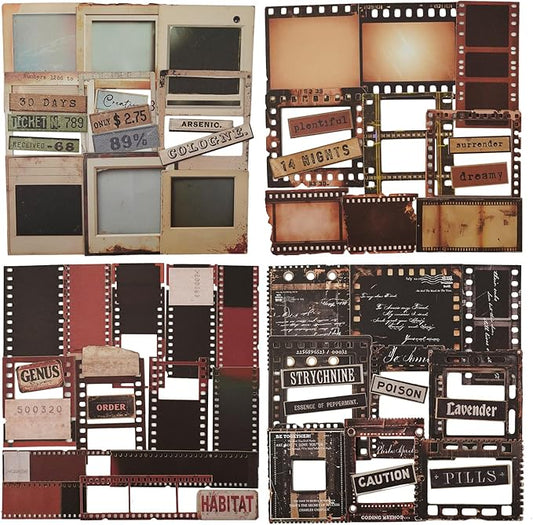 Retro Film Frame Scrapbook Stickers, 100pcs Vintage Cardstock Ephemera Labels & Borders for Journaling, Planners, Collage, DIY Crafts, Aesthetic Decoration Supplies