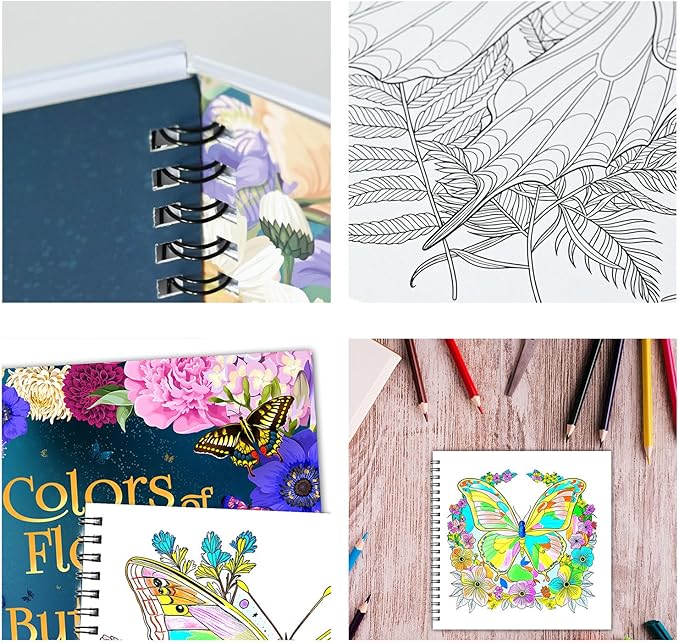 Ilyever Coloring Book for Women,30 Flower&Butterfly Coloring Book,Spiral Bound Coloring Books for Adults Relaxation and Stress Relief,Gifts for Women for Birthday,Thanksgiving and Christmas