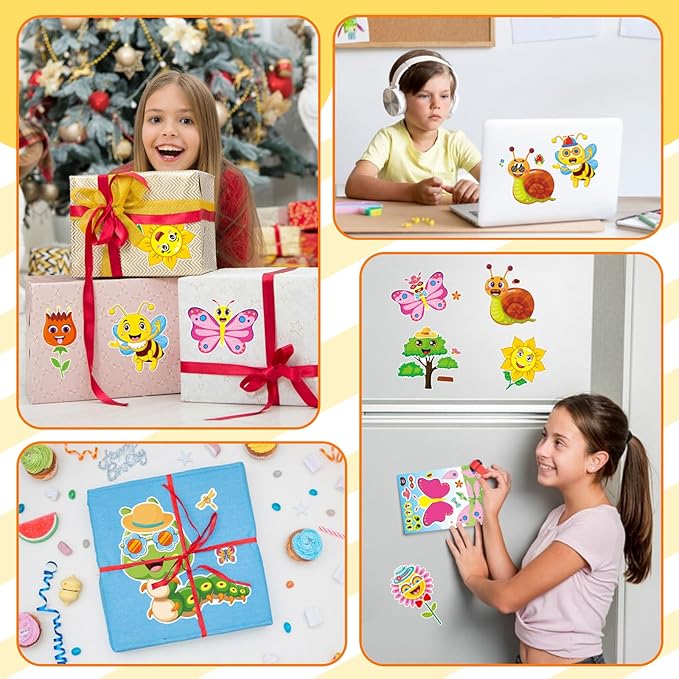 24 sheets make your own stickers for kids, insect & plant theme sticker, spring stickers with bees, butterflies, flowers for classroom rewards, birthday party favors