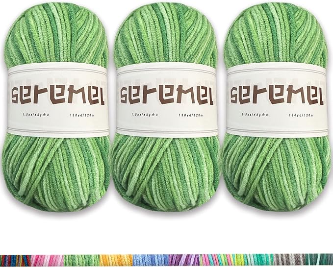 3 Pcs Pack with 5-Ply Acrylic Yarn, 3 Balls of 4.8Oz/135g Soft 3mm Medium Thick Colorful Yarn for Crocheting Knitting, 260 Yds/240m Crochet Blanket、Braids/DIY (Green)