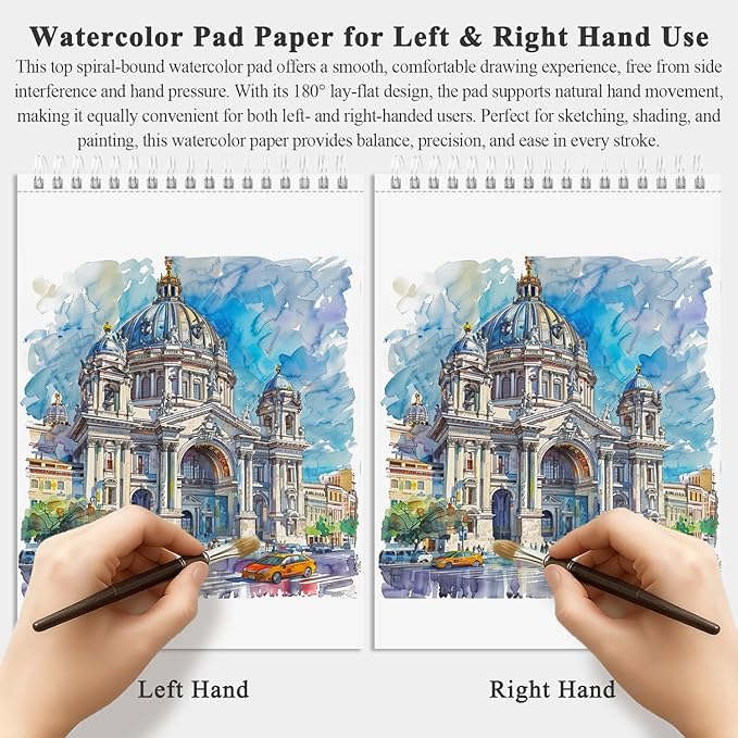 fuxi water color paper 9 x 12, watercolor sketchbook 140 lb cold press, 32 sheets (64 pages) watercolor pad, perfect for classroom, home & travel, art supplies for artists gifts.