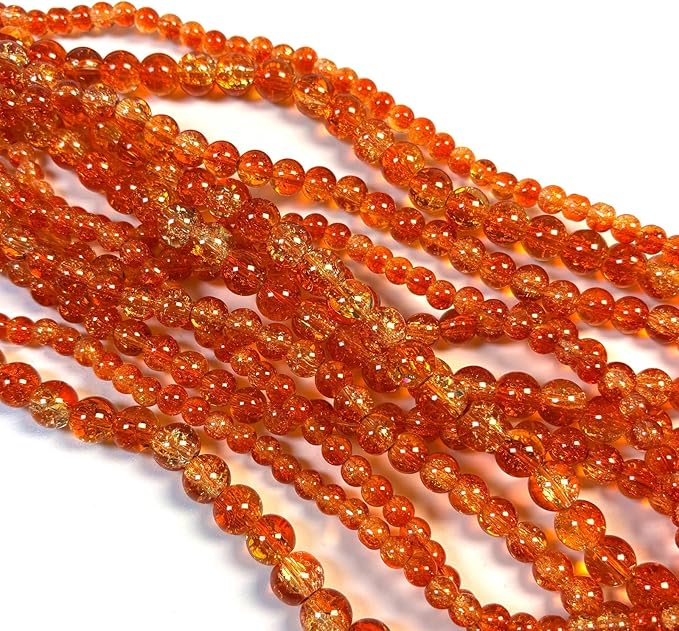 Glass Beads for Jewelry Making, 315Pcs Crackle Round 6/8/10mm Crystal Beads for Bracelet Craft Necklace Earring Making Wine Charms Wind Chimes, Red Amber with Light Yellow Color