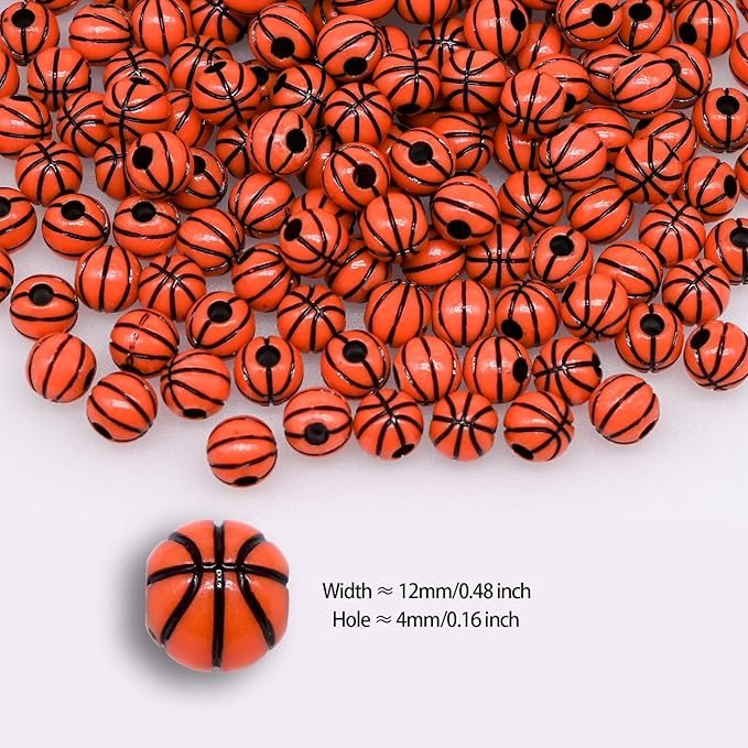 200+ pcs Basketball Beads Sport Bulk Kandi Beads for Jewelry Making, Bracelet Keychain Becklace Charm Bead Kit (Basketball)
