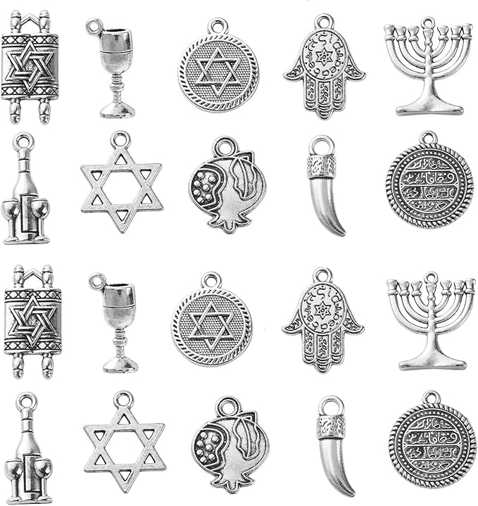DanLingJewelry 100Pcs 10 Styles Tibetan Religion DIY Bracelet & Necklace Making Kit With Temple Menorah & Star of David Charms